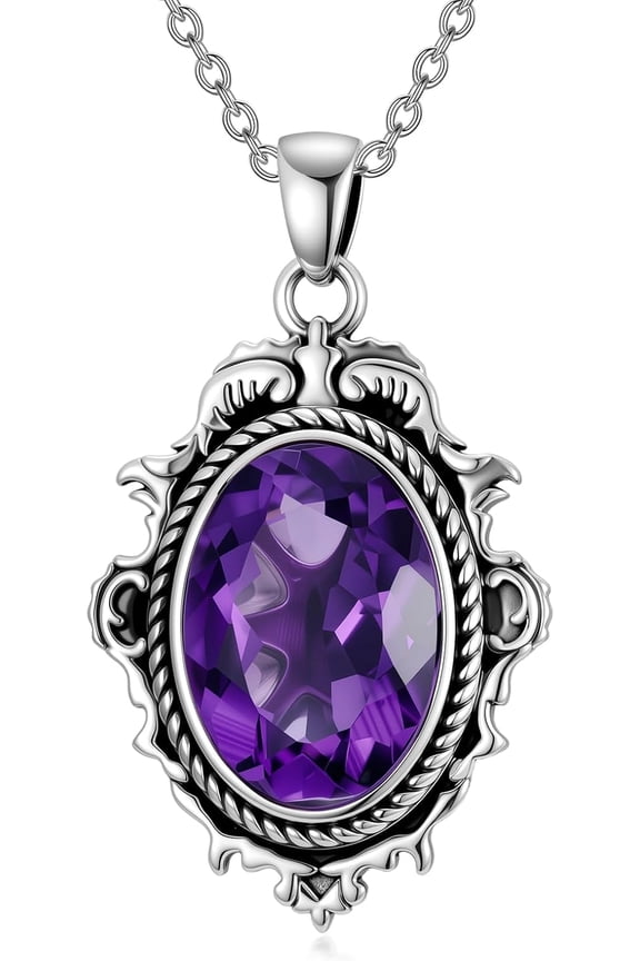 Natural Amethyst Necklace for Women 925 Sterling Silver Oval Gemstone Birthstone for Her Healing Crystal Reiki Jewelry for Mom