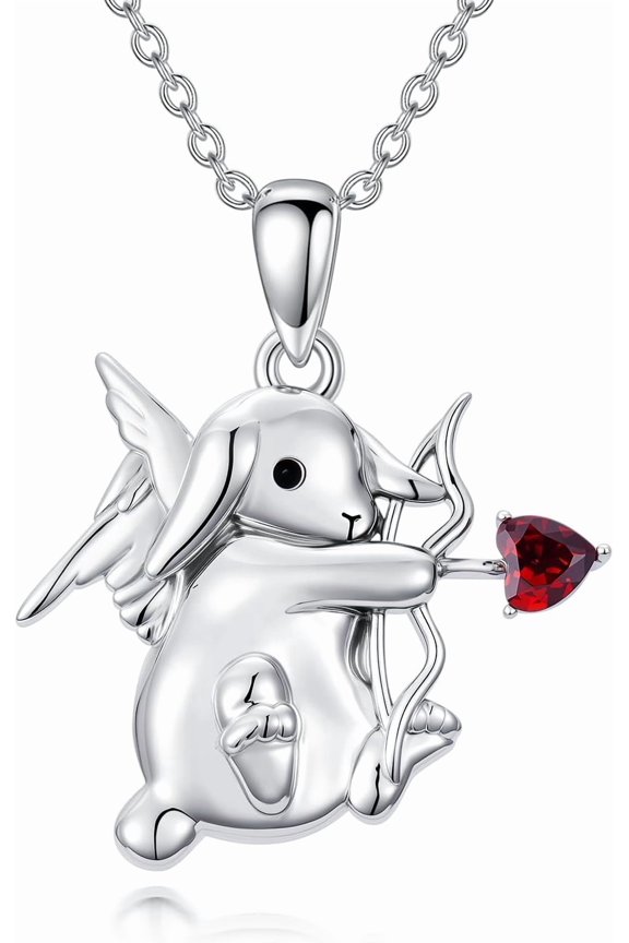 Natural Garnet Rabbit Necklace for Women 925 Sterling Silver Genuine Garnet Rabbit Pendant Jewelry Gifts for Her