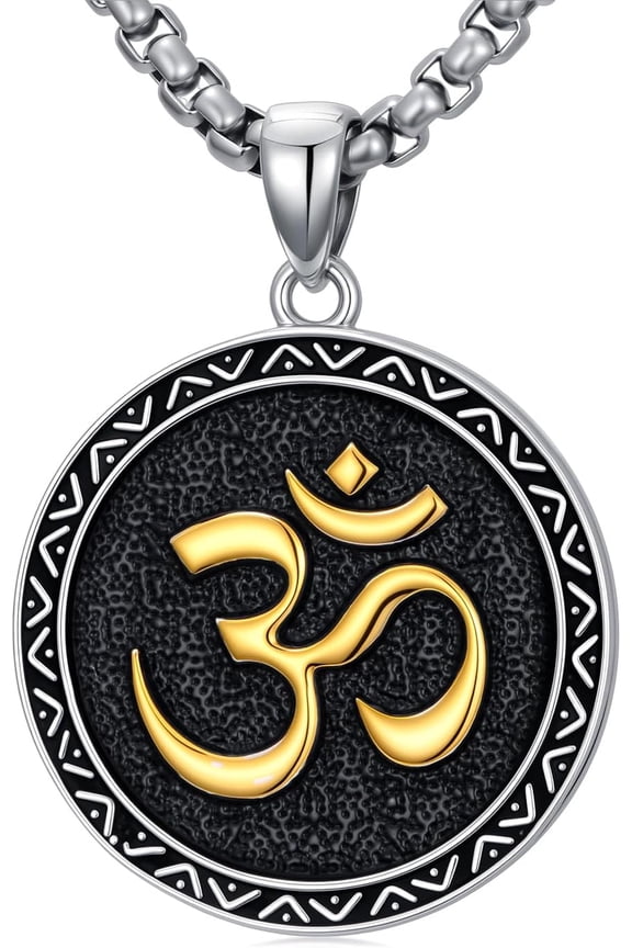 Om Necklace 925 Sterling Silver Om Pendant Ohm Sanskrit Symbol Jewelry Gifts for Men Women, w/Stainless Steel Chain 22+2