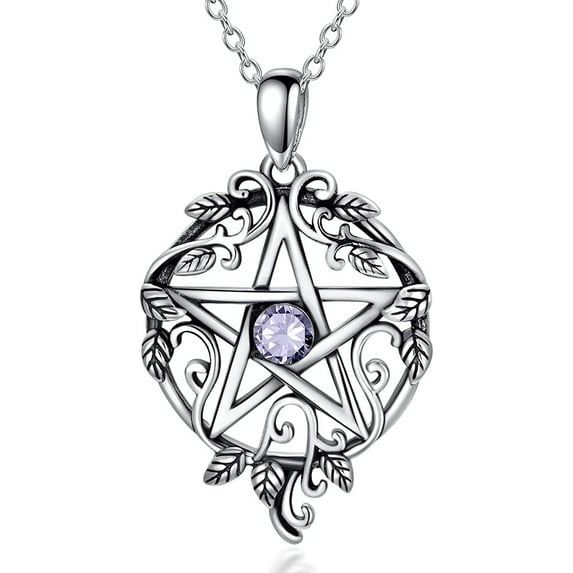SOULMEET Pentagram Necklace Sterling Silver Pentacle Wiccan Birthstone Necklace Anniversary Birthday Jewelry Gift for Women Friends