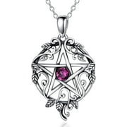SOULMEET Pentagram Necklace Sterling Silver Pentacle Wiccan Birthstone Tetragrammaton Necklace Gift for Women
