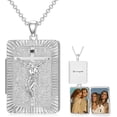 thumbnail image 1 of SOULMEET Personalized 10K 14K 18K Solid White Gold/Silver Rectangle Locket That Holds Picture Custom Large Crucifixion Cross Locket Necklace Gift for Men Women, 1 of 10