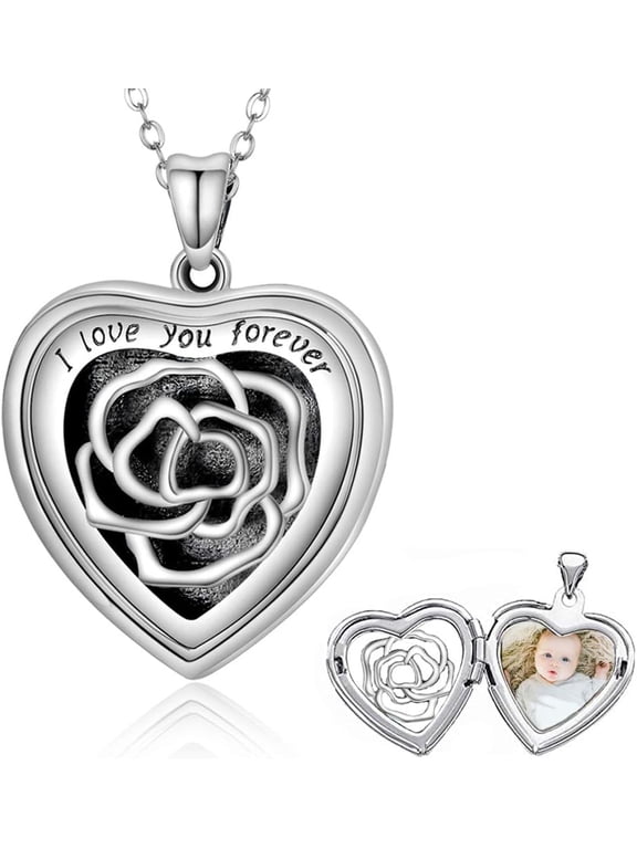 Personalized Silver Locket Necklace That Holds Pictures Photo Keep Someone Near to You, Memorial Custom Lockets Necklaces Letters Engraving for His Her