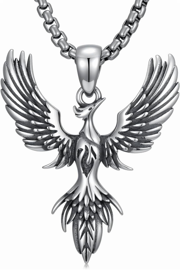 Phoenix Necklace 925 Sterling Sliver Rising Phoenix Pendant Jewelry Gifts for Men Women, w/Stainless Steel Chain 22”+2”