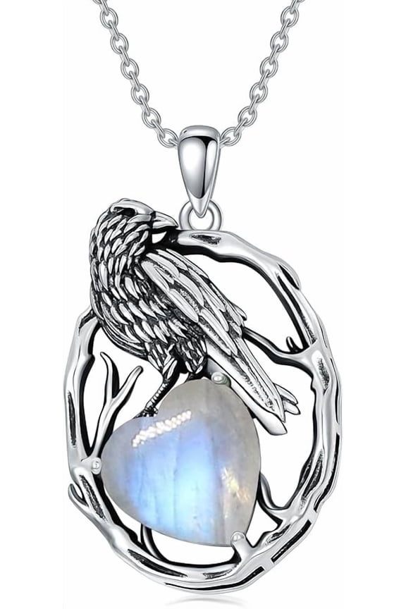 Raven Necklace 925 Sterling Silver Crow Raven with Birthstone Pendant Necklace for Women