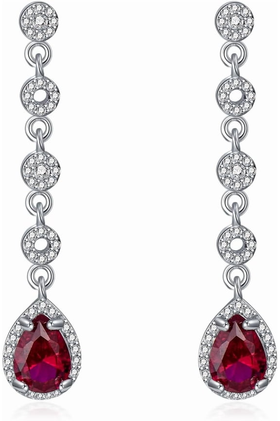 Red Teardrop Dangle Earrings for Women 925 Steriling Silver Ruby Birthstone Earrings Long dangling Burgundy Earring Vintage Jewelry Gift for Christmas/Valentine's Day/Wedding Jewelry.