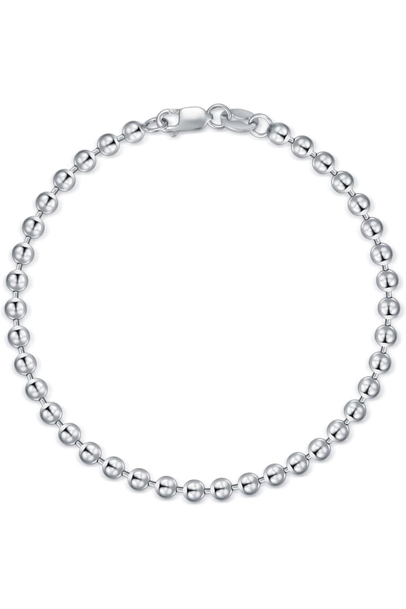 Round Bead Ball Chain Anklet Ankle Bracelet for Men Women Solid 925 Sterling Silver, Made in Italy 3mm 11 Inch