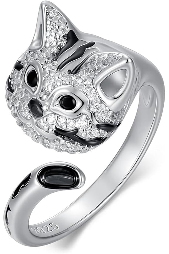 S925 Sterling Silver Cat Ring for Women Unique Feline Designs Including Persian, Maine Coon & Siamese - Hypoallergenic Adjustable Ring Jewelry for Her