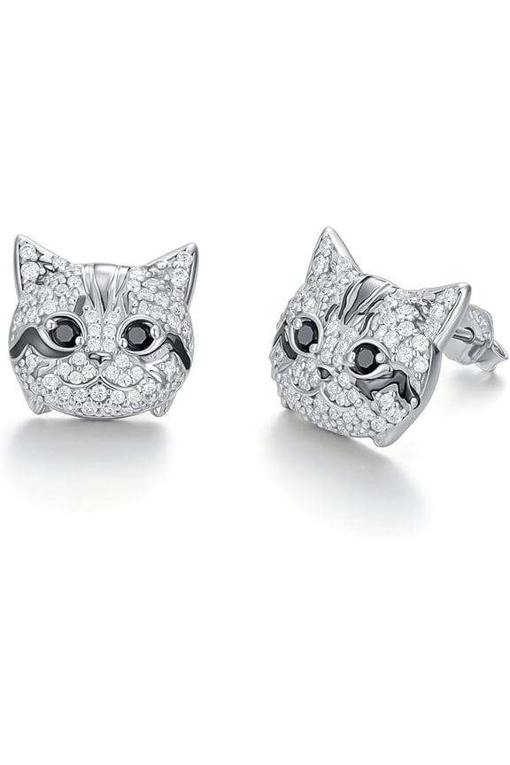 S925 Sterling Silver Cat Stud 11 Bareeds of Cats Earring for Women