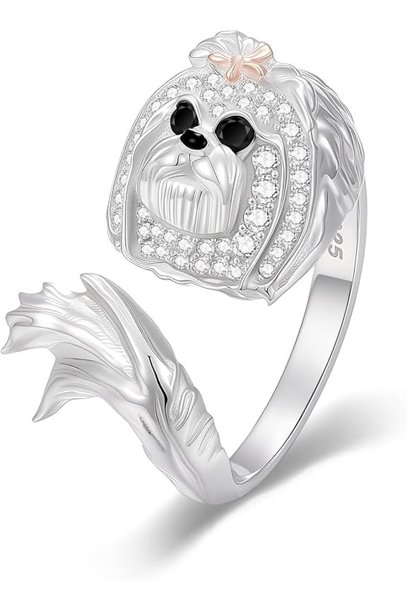 S925 Sterling Silver Dog Ring for Women - Multiple Canine Designs Including Golden Retriever German Shepherd & Poodle -Hypoallergenic Adjustable Ring Jewelry