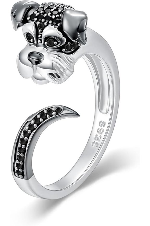 S925 Sterling Silver Dog Ring for Women - Multiple Canine Designs Including Golden Retriever German Shepherd & Poodle -Hypoallergenic Adjustable Ring Jewelry