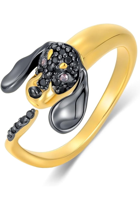 S925 Sterling Silver Dog Ring for Women - Multiple Canine Designs Including Golden Retriever German Shepherd & Poodle -Hypoallergenic Adjustable Ring Jewelry