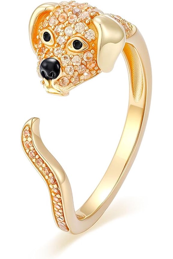 S925 Sterling Silver Dog Ring for Women - Multiple Canine Designs Including Golden Retriever German Shepherd & Poodle -Hypoallergenic Adjustable Ring Jewelry