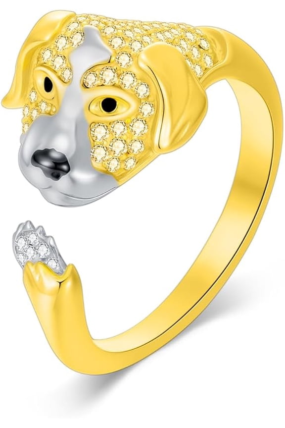 S925 Sterling Silver Dog Ring for Women - Multiple Canine Designs Including Golden Retriever German Shepherd & Poodle -Hypoallergenic Adjustable Ring Jewelry