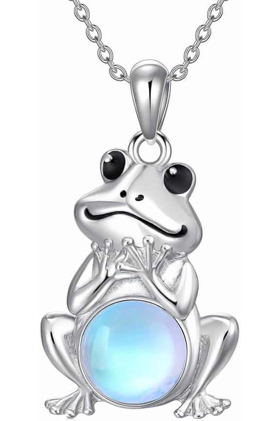S925 Sterling Silver Frog Necklace wiht Opal Jewelry for Women Cute Frog Stuff Real Opal/Turquoise/Moonstone/Moss Agate Necklace Pendant Good Luck Gift