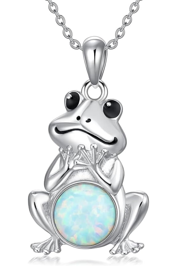 S925 Sterling Silver Frog Necklace wiht Opal Jewelry for Women Cute Frog Stuff Real Opal/Turquoise/Moonstone/Moss Agate Necklace Pendant Good Luck Gift