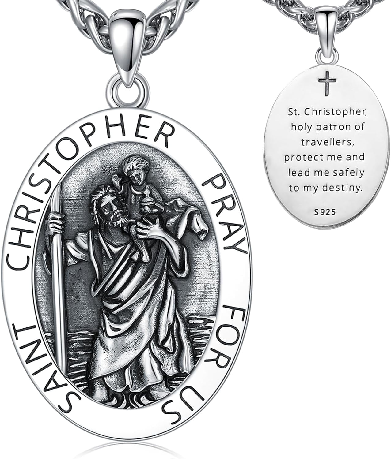 SOULMEET Saint Christopher Necklace for Men 925 Sterling Silver Patron ...