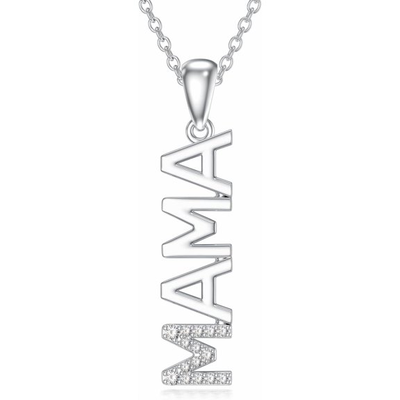 SOULMEET Silver Mama Necklace Gifts for New Mom Sterling Silver Mom Necklace With Lab Grown Diamond Birthday Gifts Travel Accessories for Women