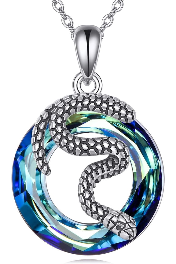 Snake Necklace Sterling Silver Snake Necklace with Crystal Gemstone Serpent Gift for Women