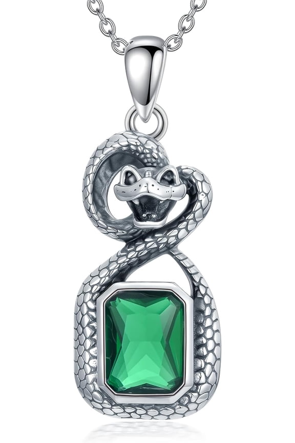 Snake Necklace Sterling Silver Snake Necklace with Green Crystal Gemstone Serpent Gift for Women