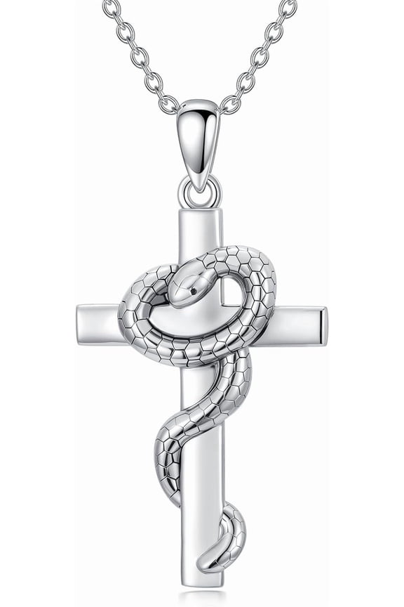 Snake Necklace for Women Cross Necklace Sterling Silver Snake Cross Pendant Animal Jewelry Gifts