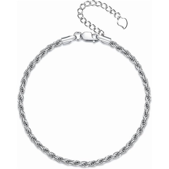 SOULMEET Solid 925 Sterling Silver 2MM/4MM Rope Chain Bracelet for Men Women,with Lobster Claw Clasp,Made in Italy 6.5/7/7.5/8 Inch