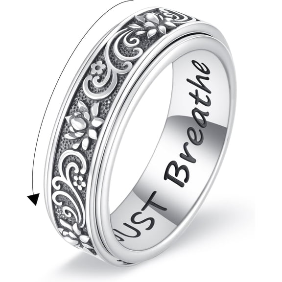 SOULMEET Spinner Fidget Anxiety Ring 925 Sterling Silver Lotus Anxiety Relieve Rings Stress Worry Relieving Boredom ADHD Autism Band Jewelry Gifts for Women Men