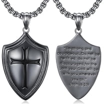 SOULMEET Sterling Silver Knights Templar Cross Joshua 1:9 Shield Pendant Necklace with 22 2 inch Stainless Steel Chain Men's Verse Bible Armor of God Necklace