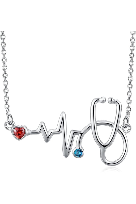 Stethoscope Necklace for Women S925 Sterling Silver Stethoscope Pendant Necklace for Nurse Doctor