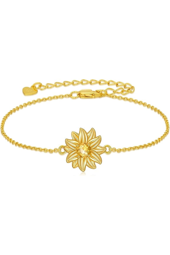 Sunflower Bracelet 925 Sterling Silver 18K Gold Plated Birthstone Sunflower Adjustable Link Bracelets You Are My Sunshine Jewelry Gifts for Women