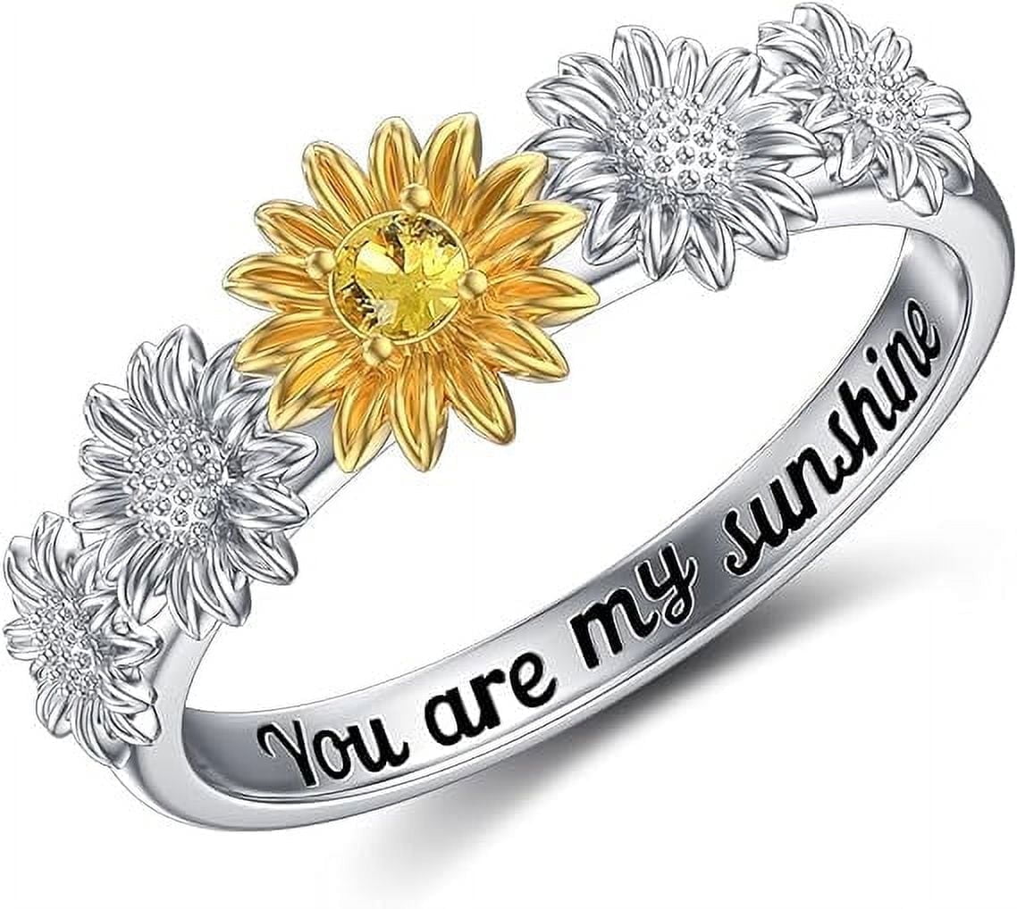 アイドル Astro stuffs Bright REWILDRINGERTEE SOULMEET, Crystal Sunflower Band Ring, Sterling Silver