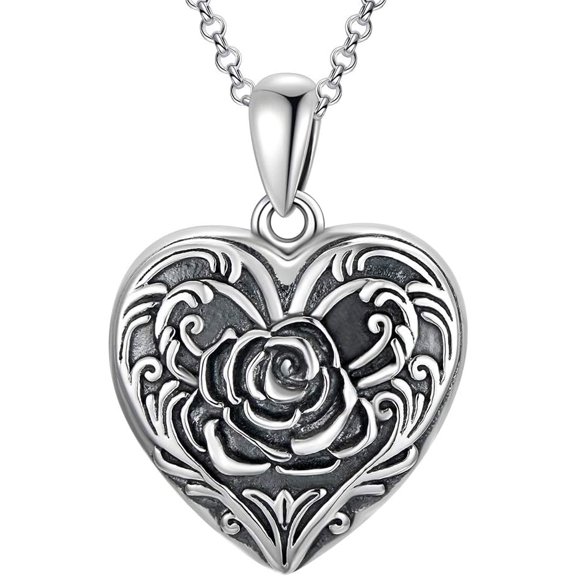SOULMEET Sunflower/Rose/Daisy Heart Locket Necklace That Holds Pictures Keep Someone Near to You Sterling Silver/Gold Personalized Photo Locket Gift