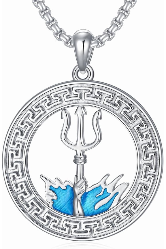 Trident Necklace 925 Sterling Silver Poseidon Trident Pendant Necklace Ancient Greece Amulet Jewelry for Men Women