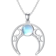 SOULMEET Triple Moon Necklace Goddess Moon Pendant Necklace with Moonstone Jewelry Gift for Women