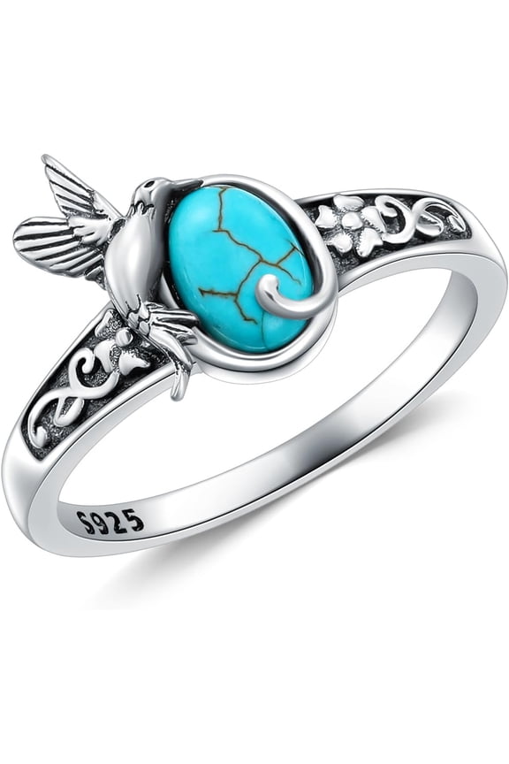 Turquoise Hummingbird Rings for Women 925 Sterling Silver Hummingbird Animal Rings Jewelry Gift Size 5 to 11