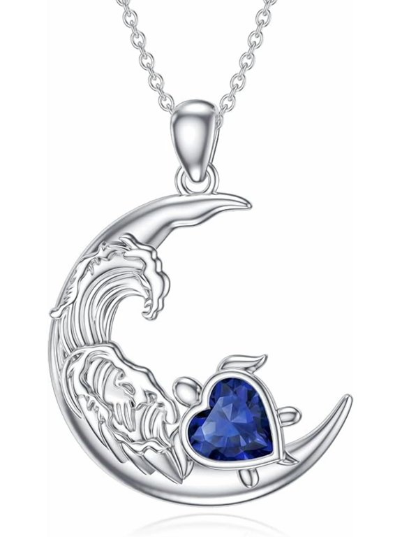 Turtle Birthstone Necklace Ocean Turtle Pendant Necklace Jewelry Gift for Her Women
