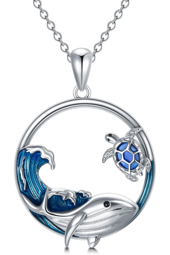 Whale and Turtle Necklace S925 Sterling Silver Whale Necklace for Women Ocean Animal Jewelry Gift for Birthday Christmas