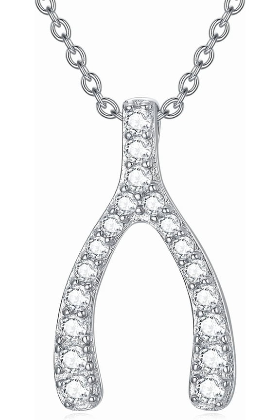 Wishbone Necklace 925 Sterling Silver Cubic Zirconia Good Luck Necklace Gift for Women
