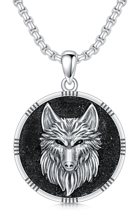 Wolf Necklace for Men 925 Sterling Silver Norse Wolf Head Pendant Viking Jewelry Gift for Men Women