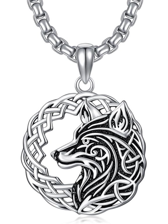 Wolf Necklace for Men 925 Sterling Silver Norse Wolf Head Pendant Viking Jewelry Gift for Men Women
