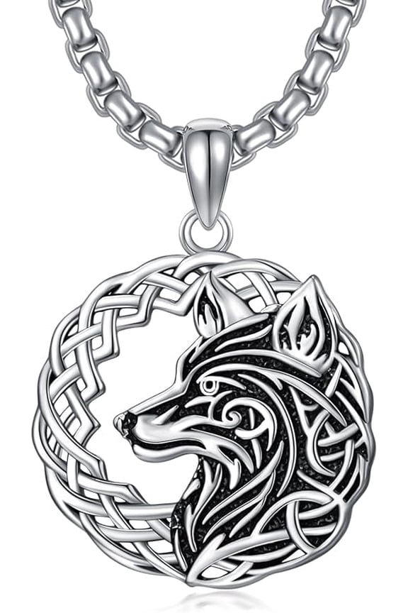 Wolf Necklace for Men 925 Sterling Silver Norse Wolf Head Pendant Viking Jewelry Gift for Men Women