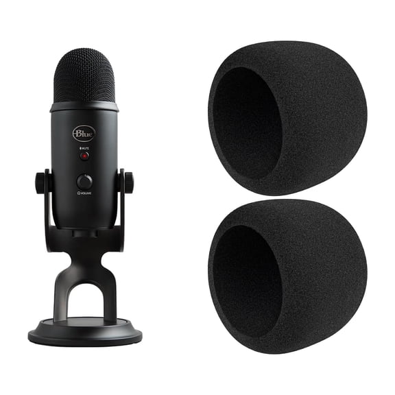 SOULWIT 2Pcs Microphones Pop Filter for Blue Yeti/Yeti Pro USB, Protective Mic Cover Windscreen Foam for Logitech for Creators - Black