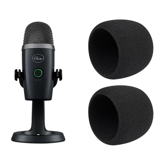 SOULWIT 2Pcs Microphones Pop Filter for Logitech for Creators Blue Yeti Nano USB Microphone, Protective Mic Cover Windscreen Foam - Black