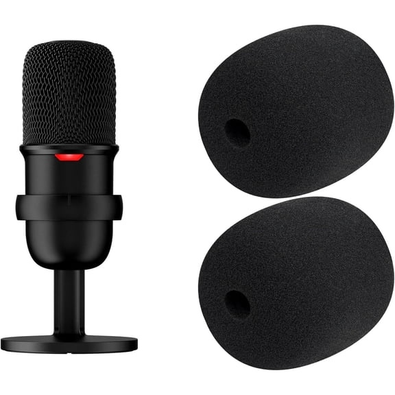 SOULWIT 2Pcs Protective Microphone Foam Cover Pop Filter for HyperX SoloCast Microphone Set, Mic Cover WindScreen with High-Density Foam - Black