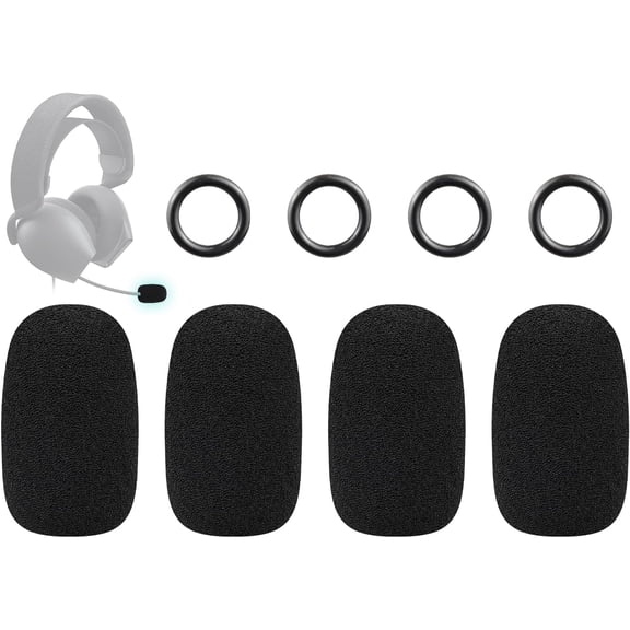 SOULWIT 4Pcs Protective Microphone Foam Cover Pop Filter for Alienware Pro/AW310H/AW520H/AW720H/AW725H/AW920H/AW988 Headphones, Mic Cover WindScreen with High-Density Foam - Black