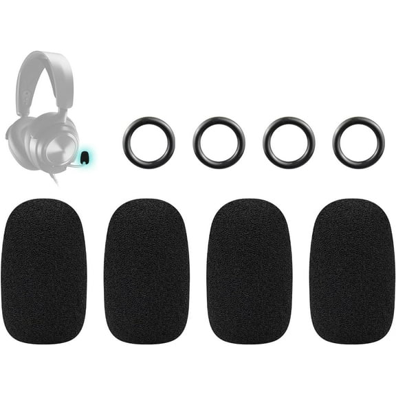 SOULWIT 4Pcs Protective Microphone Foam Cover Pop Filter for Steelseries Arctis 1/3/5/7/7+/7P/7P+/7X/7X+/9/9X/Pro/Prime, Nova Series Headphones, Mic Cover WindScreen with High-Density Foam - Black