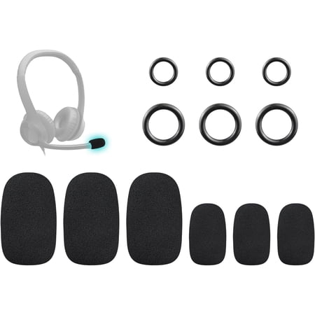 SOULWIT Microphone Cover for Logitech H390/G432/G733, G/H/G Pro/Zone Series Headphones, Protective Mic Foam Cover Pop Filter Windscreen - Black(3 Small + 3 Large)