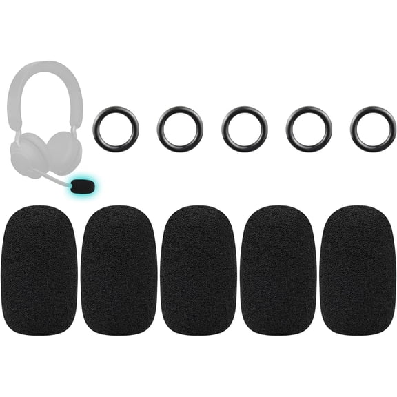 SOULWIT 5Pcs Protective Microphone Foam Cover Pop Filter for Jabra Biz/Pro/Engage/Evolve/Evolve2 Series Headphones, Mic Cover WindScreen for Jabra GN2000/GN2100/UC Voice 550 Headset - Black