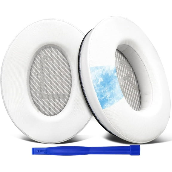 SOULWIT Cooing Gel Ear Pads Cushions Replacement, Earpads for Bose QuietComfort 35 (QC35) and Quiet Comfort 35 II (QC35 II) Over-Ear Headphones, Softer Leather, Noise Isolation Foam - White