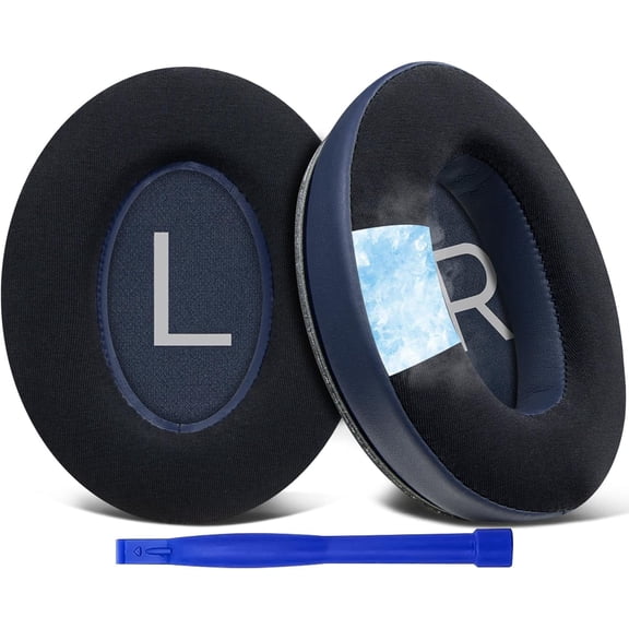SOULWIT Cooling Gel Ear Pads Cushions Replacement for Bose QuietComfort 45 (QC45)/QuietComfort SE (QC SE)/Quiet Comfort Wireless Over-Ear Headphones, Earpads with Ice Silk Fabric - Navy Blue
